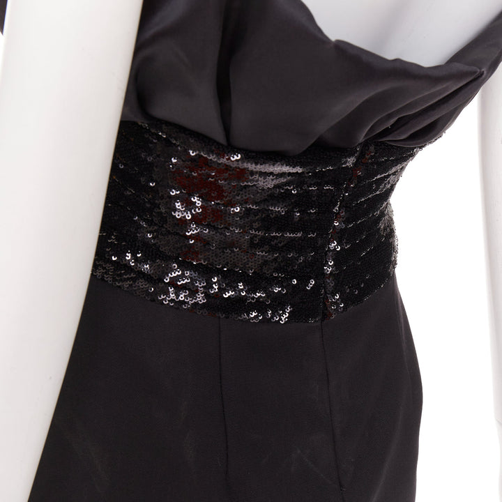 ALEXANDRE VAUTHIER SS2024 Runway black satin ruched sequin cummerband mini dress