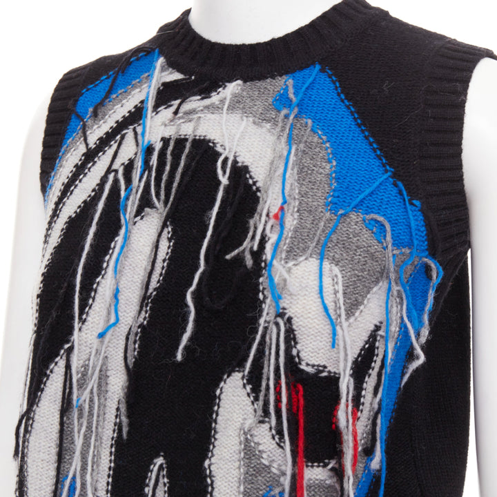 CHARLES JEFFREY LOVERBOY guddle tassel fringe punk graphic knit sweater vest XS