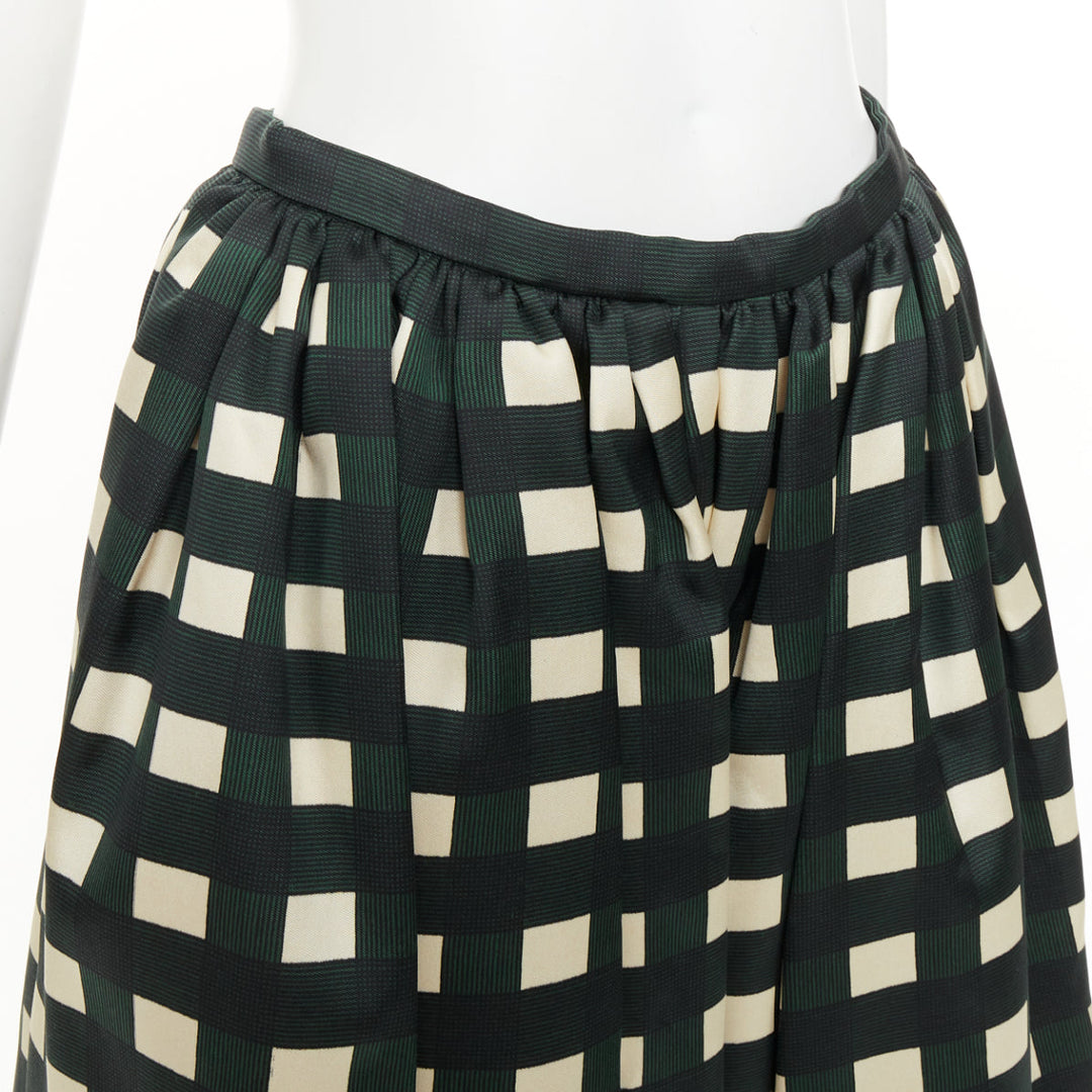 PRADA 2022 Runway green cream check print silk wool full midi skirt IT40 S