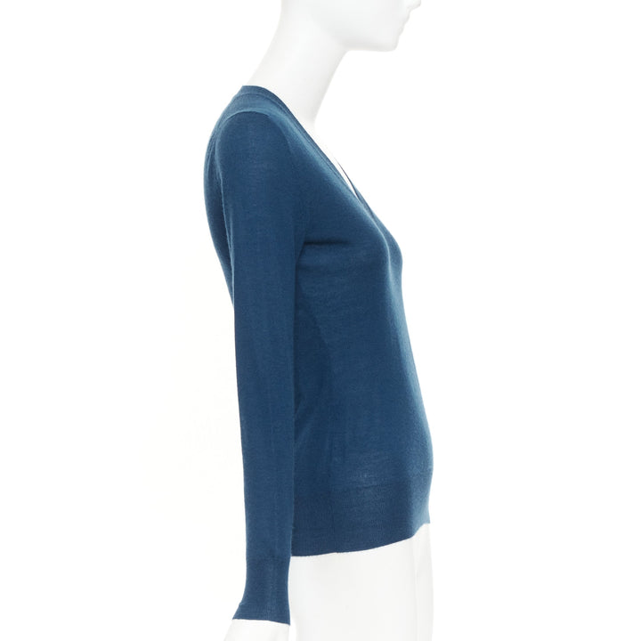 ALEXANDER MCQUEEN dark teal blue wool knit V-neck long sleeve  sweater XS
