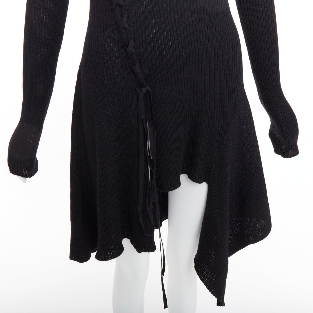 Y'S YOHJI YAMAMOTO black  wool laced up handkerchief hem sweater JP2 M