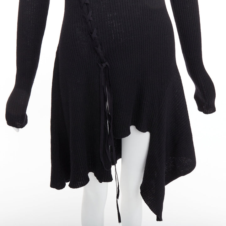 Y'S YOHJI YAMAMOTO black  wool laced up handkerchief hem sweater JP2 M