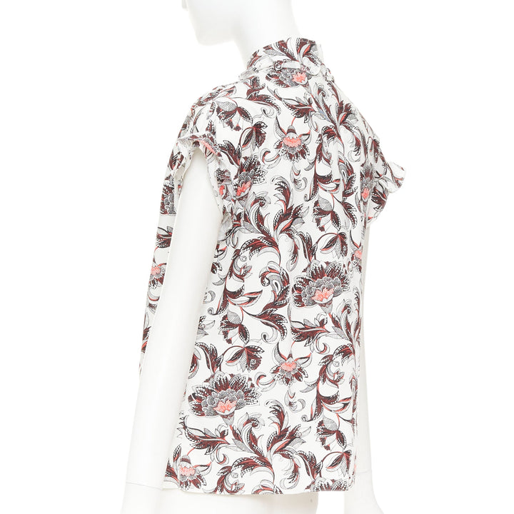 LOUIS VUITTON white red burgundy paisley floral LV button ruffled shirt FR34 XS