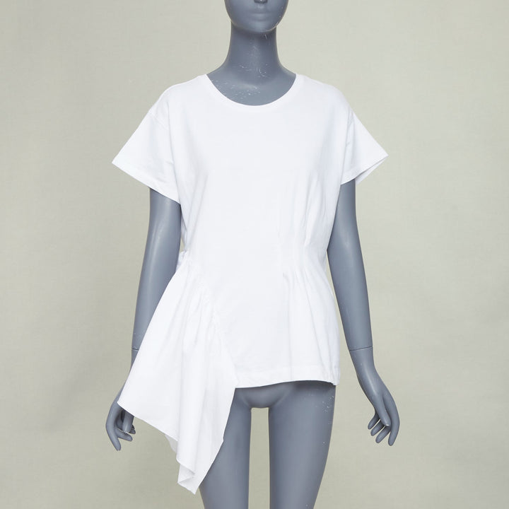 DRIES VAN NOTEN white cotton asymmetric ruffle peplum hem tshirt M