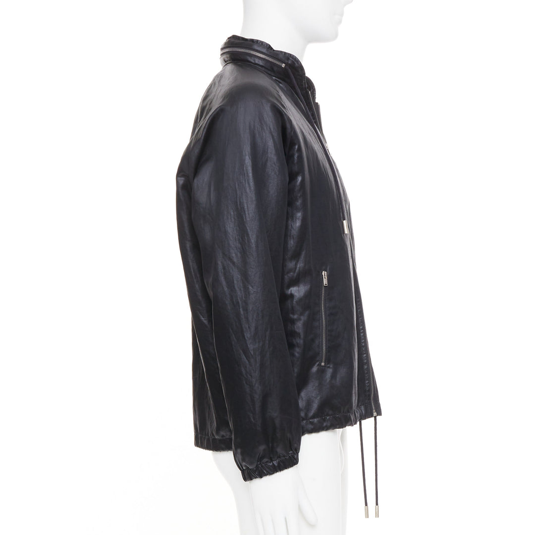 SAINT LAURENT 2018 crinkled coated drawstring zip up blouson jacket FR 46 S