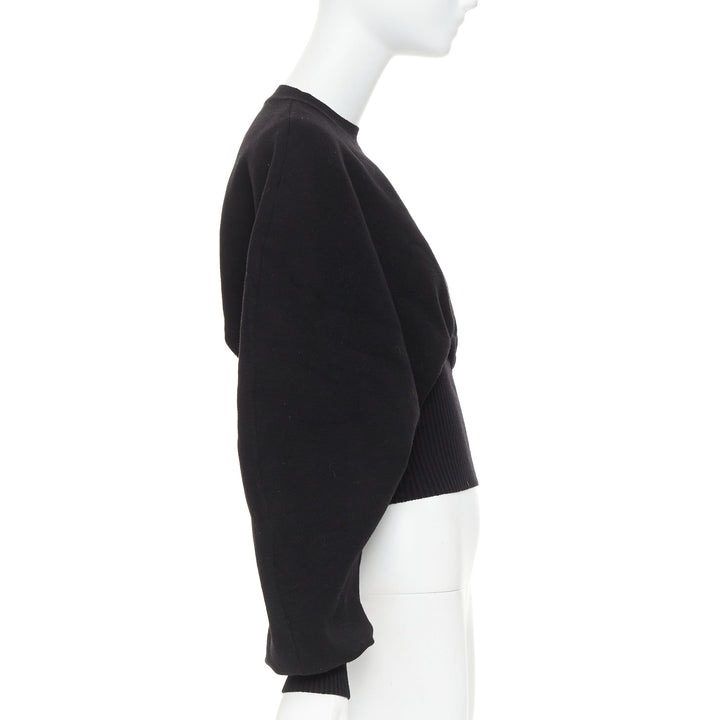 BOTTEGA VENETA Daniel Lee black wool sculptural rounded sleeves crop sweater XS