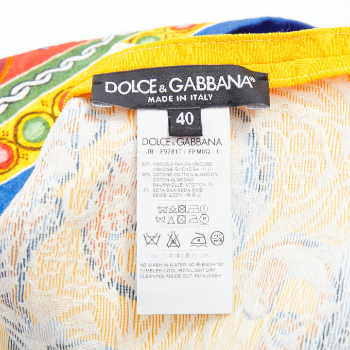 DOLCE GABBANA Carretto Siciliano yellow blue print jacquard tunic top IT40 S
