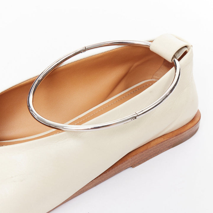 JIL SANDER beige white two tone leather ankle ring ballet flats EU35