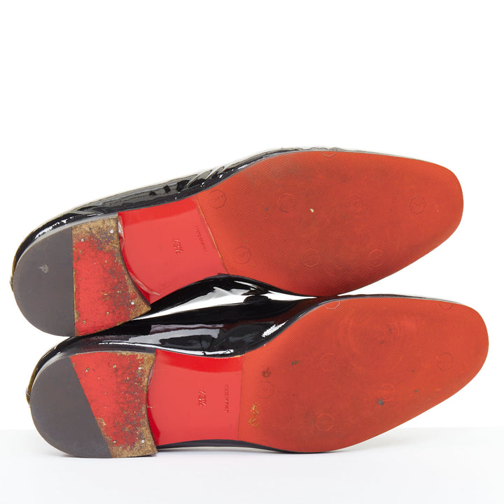 CHRISTIAN LOUBOUTIN Dandelion black patent almond dress tuxedo loafer EU43.5