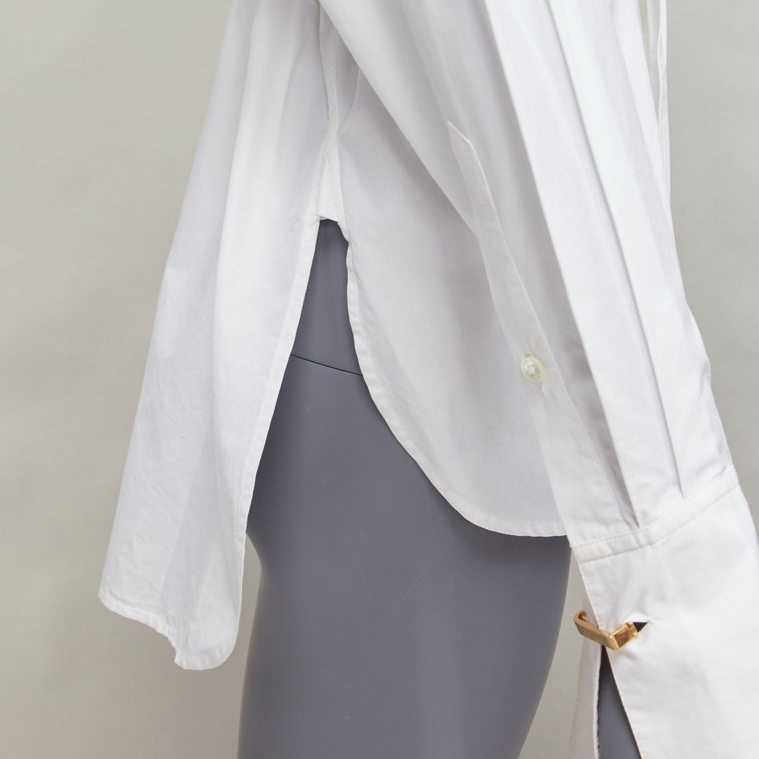 OLD CELINE Phoebe Philo white cotton silver d ring belt minimal shirt FR36 S