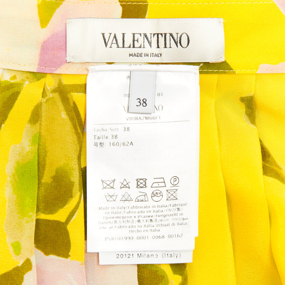 VALENTINO Flying Flowers silk colorblock pleated floral print midi skirt IT38 XS
