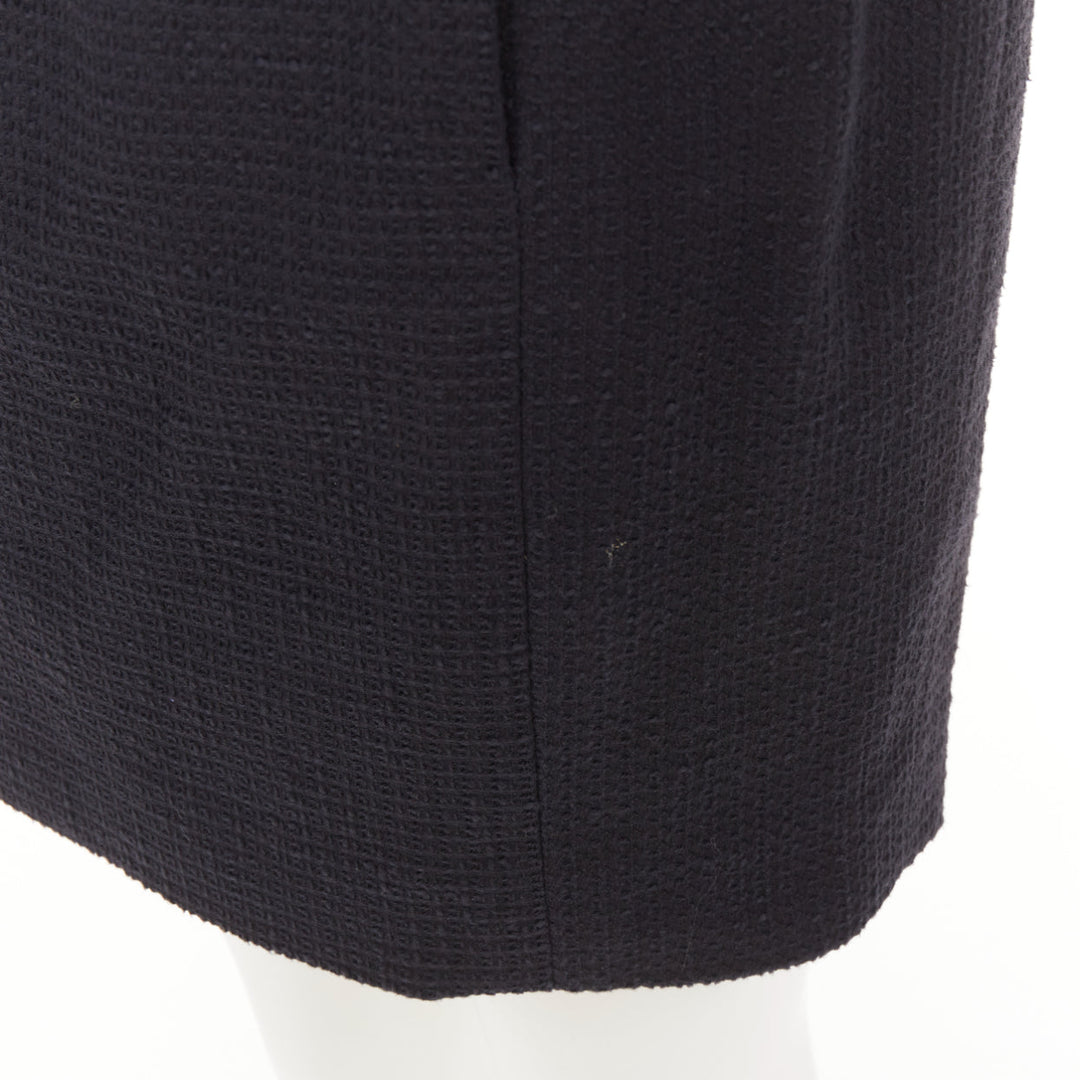 CHANEL 07C black cotton tweed ruched waist silk lined mini skirt FR36 S