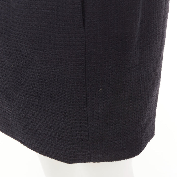 CHANEL 07C black cotton tweed ruched waist silk lined mini skirt FR36 S
