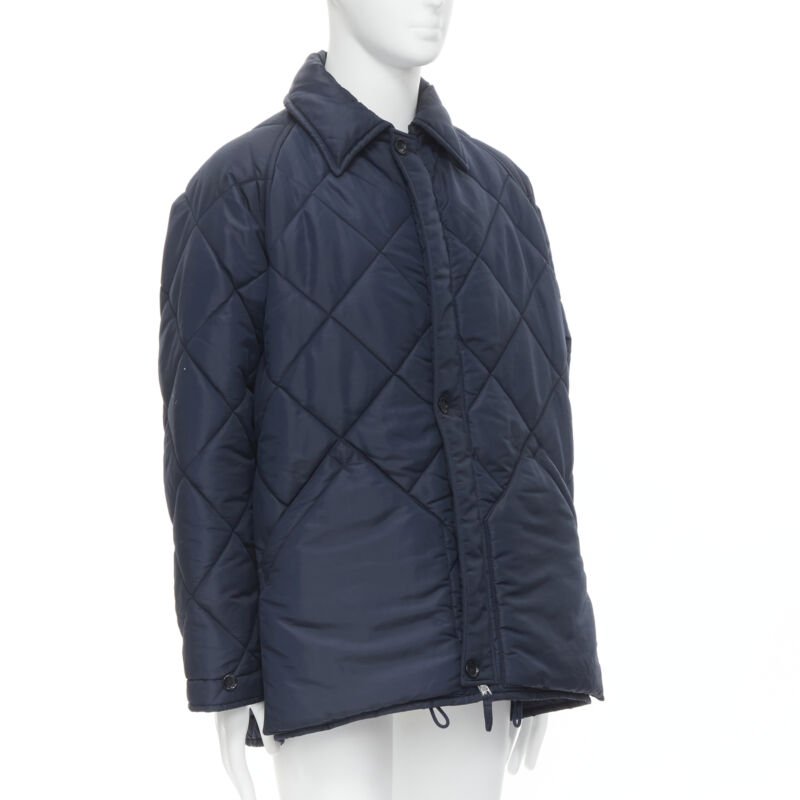 Male mannequin wearing 45R Navy Nylon Men Coat in Size  XL | Available at JHROP