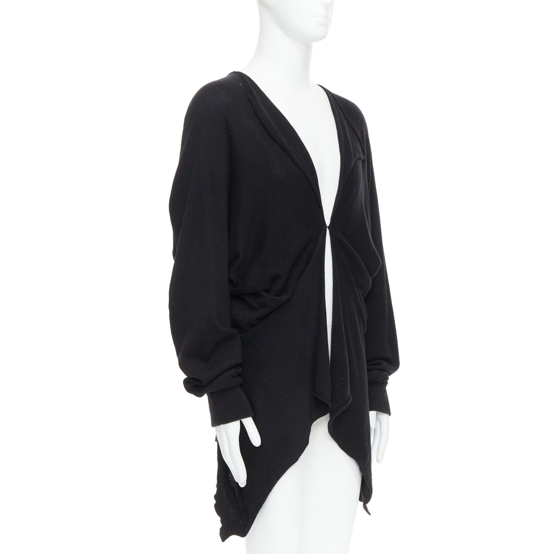 BERNHARD WILLHELM black cotton blend draped hi low cardigan M