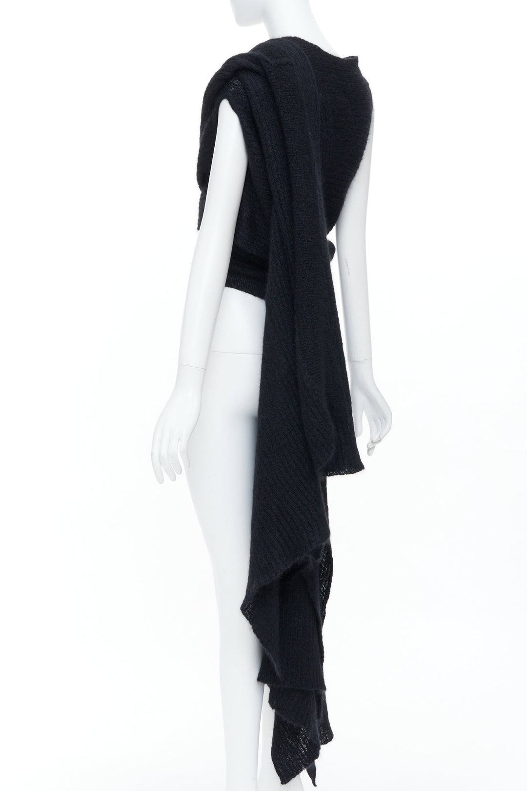 YOHJI YAMAMOTO black ribbed wool wrap extra long scarf cardigan sweater JP3 L