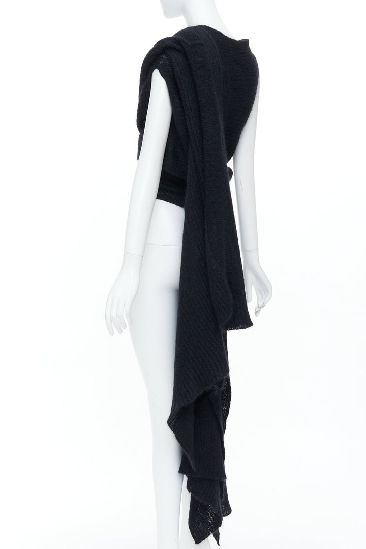 YOHJI YAMAMOTO black ribbed wool wrap extra long scarf cardigan sweater JP3 L