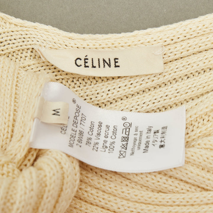 CELINE Phoebe Philo 2015 Runway cream beige ribbed knit off shoulder dress M
