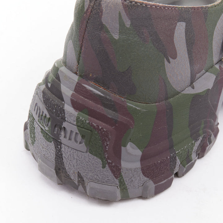 MIU MIU 2019 Runway Camo Chunky grey green double strap mary janes sneaker EU37
