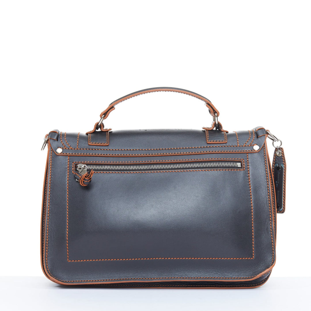 PROENZA SCHOULER PS1 Medium whipstitch black leather orange trim satchel bag OS