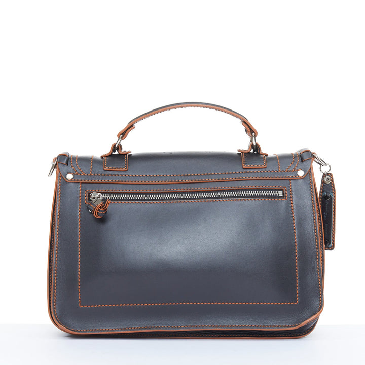 PROENZA SCHOULER PS1 Medium whipstitch black leather orange trim satchel bag OS