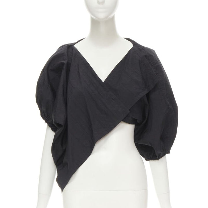 COMME DES GARCONS 1980's Vintage black crinkled nylon twist back shrug jacket