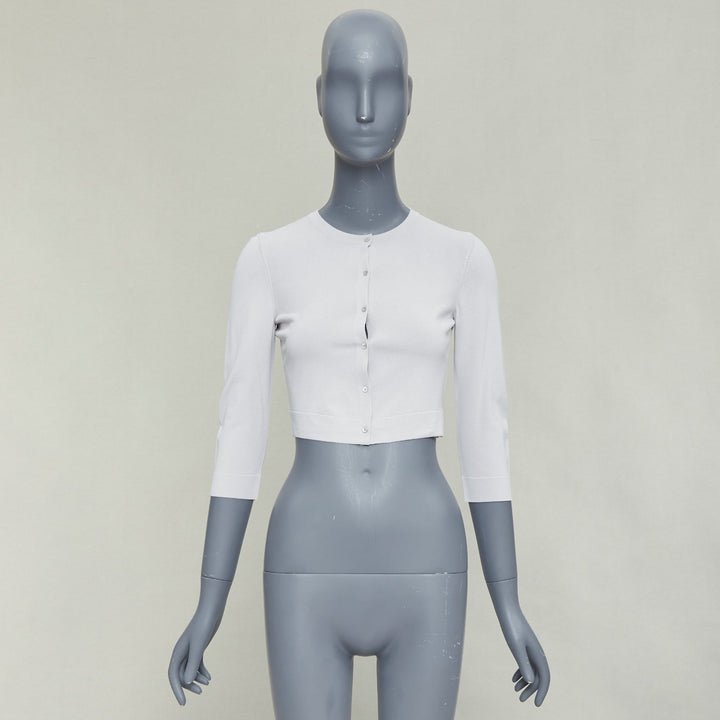 ALAIA lilac viscose blend crew neck small buttons cropped cardigan FR36 S