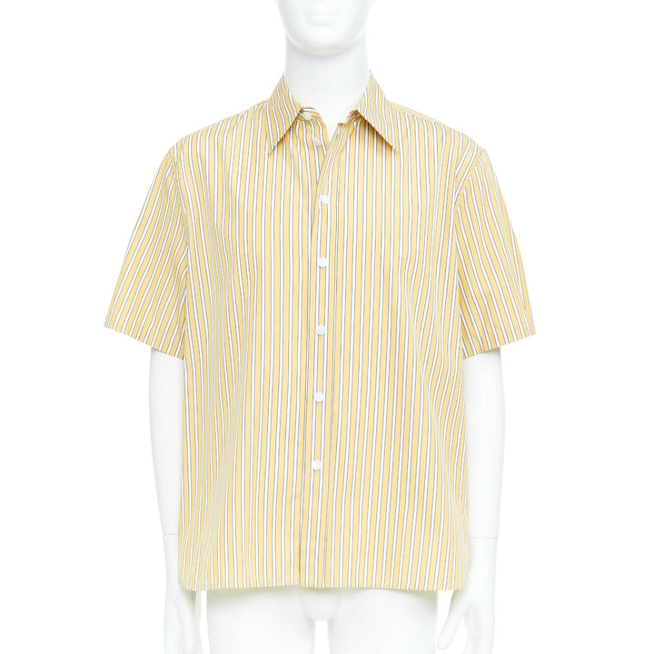 BOTTEGA VENETA Outline yellow striped cotton poplin oversized boxy shirt IT46 S