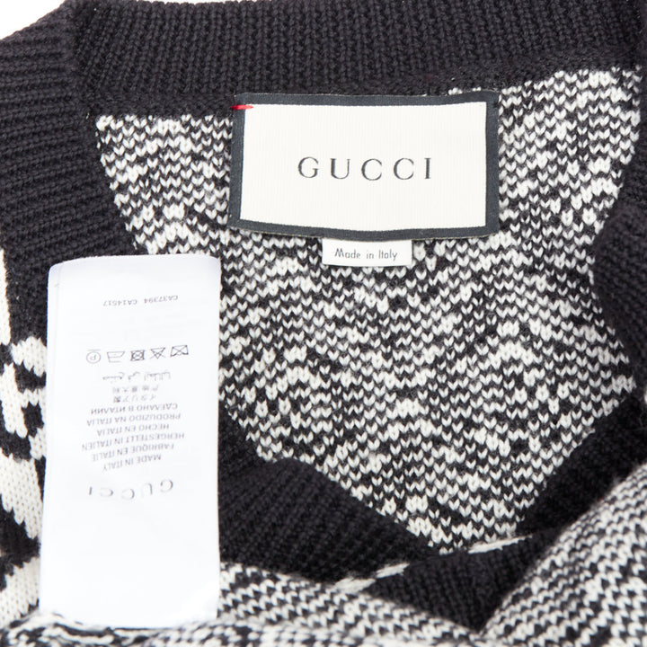 GUCCI 100% wool G Rhombus monogram black white intarsia sweater L