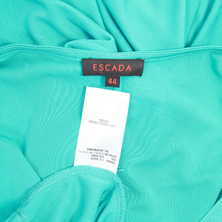ESCADA Vintage ruched bust turquoise short sleeve beaded jersey dress FR44 XL
