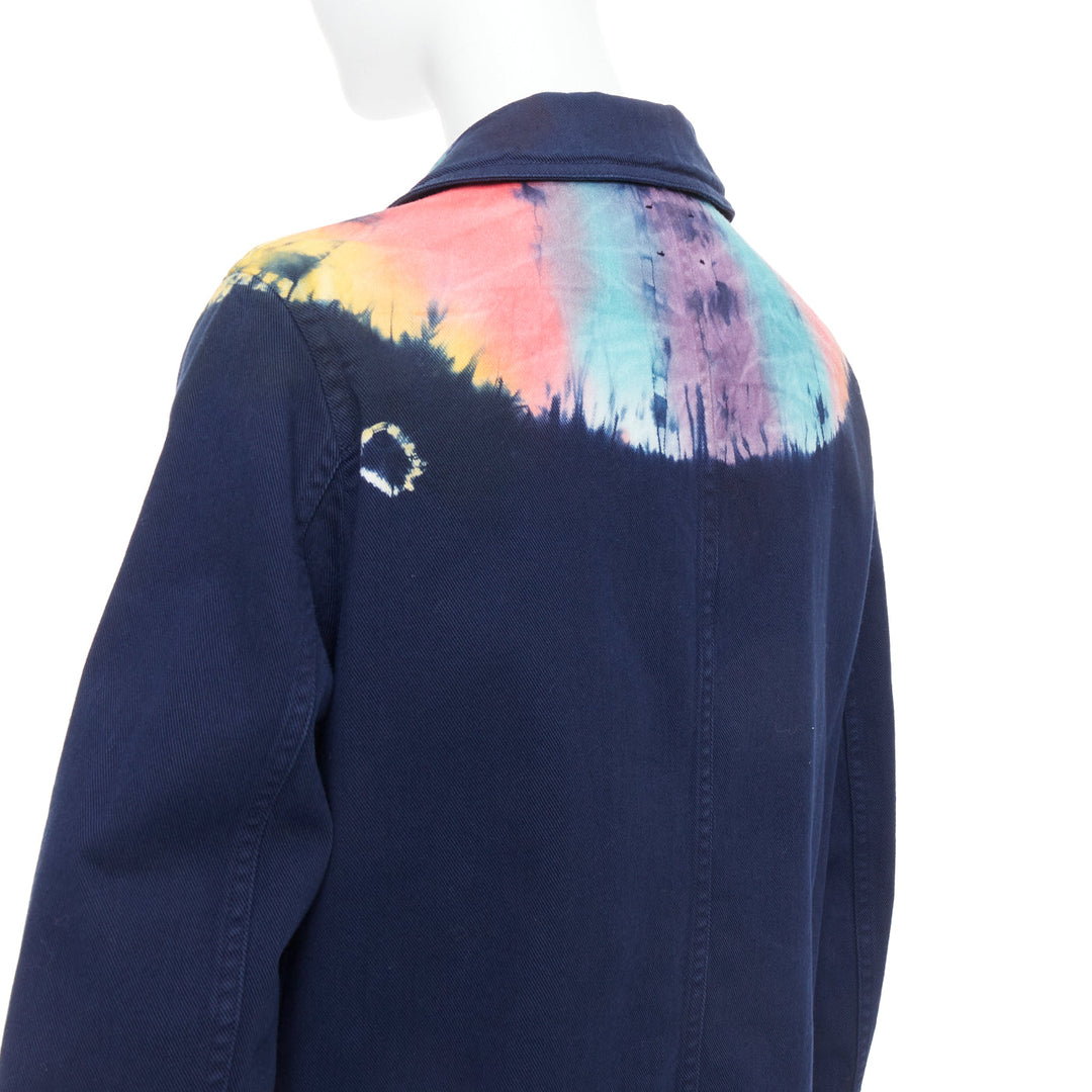 CHRISTIAN DIOR 2021 rainbow tie dye blue cotton cropped jacket FR40 L