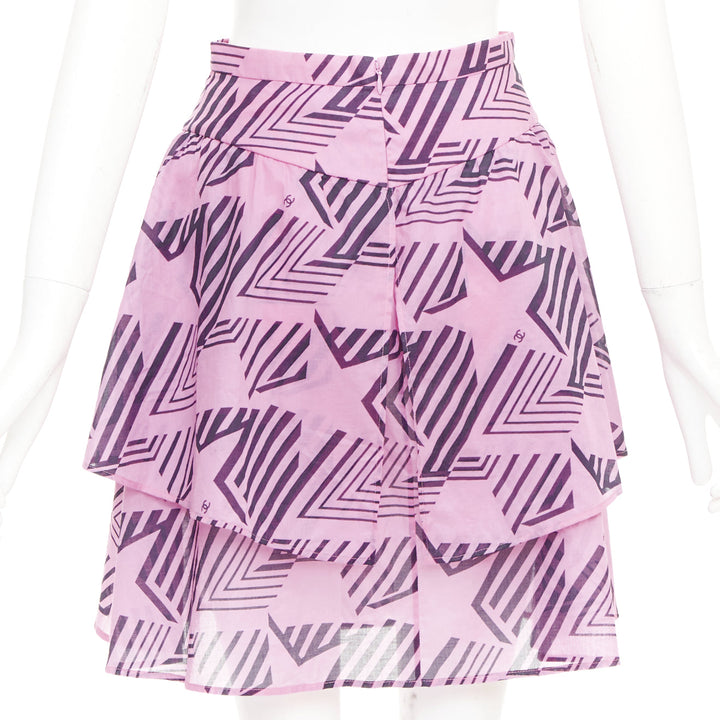 CHANEL 2023 Coco Beach pink cc interlocking geometric star graphic skirt FR34