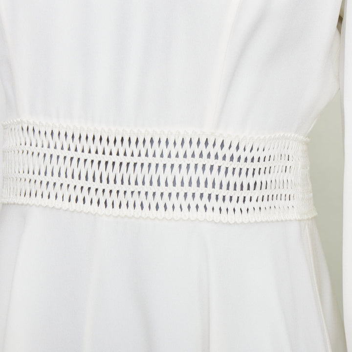 ZIMMERMANN off white viscose lattice waistband puff sleeve peasant dress Sz.1 S