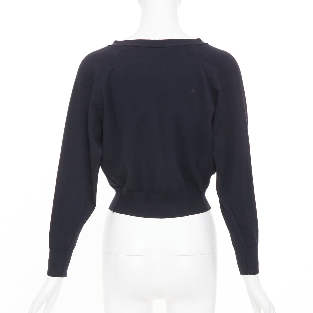 DOROTHEE SCHUMACHER black cotton blend deep v neck cropped knit cardigan US0 XS