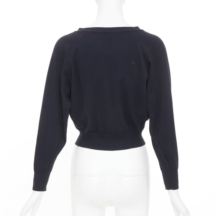 DOROTHEE SCHUMACHER black cotton blend deep v neck cropped knit cardigan US0 XS