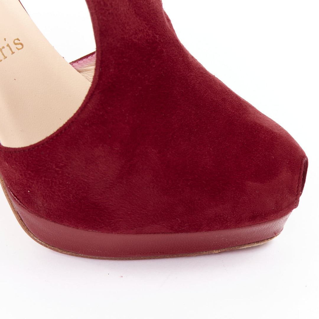 CHRISTIAN LOUBOUTIN Orlan 140 Suede dark red Tstrap platform buckle sandals EU38