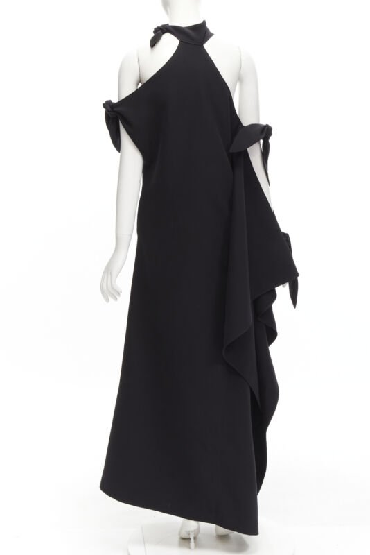 ROSIE ASSOULIN 2015 Runway black cold shoulder high slit halter gown dress US2 S