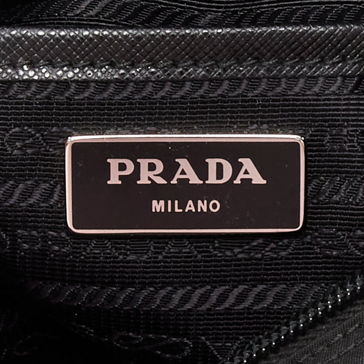 rare PRADA Vela black nylon red punk studded logo plaque crossbody bag