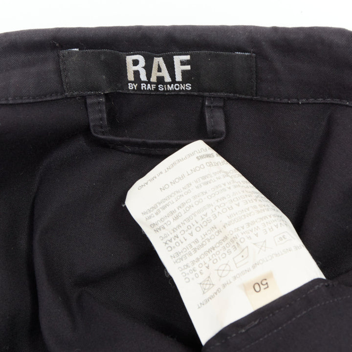 RAF SIMONS RAF black cotton blend hidden collar stand ruched blazer IT50 L