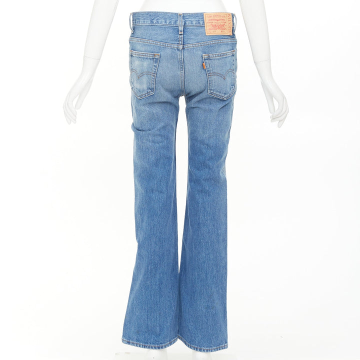 VALENTINO LEVI'S 2021 blue washed brown red logo tag pockets flare leg jeans 27"