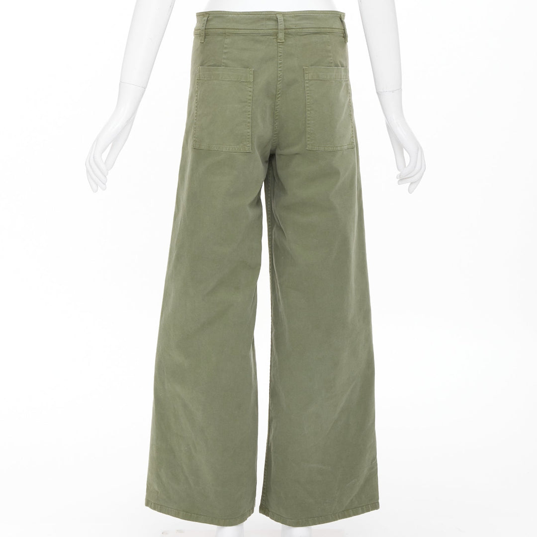 NILI LOTAN Megan camo green washed cotton twill casual utility wide pants US4 S