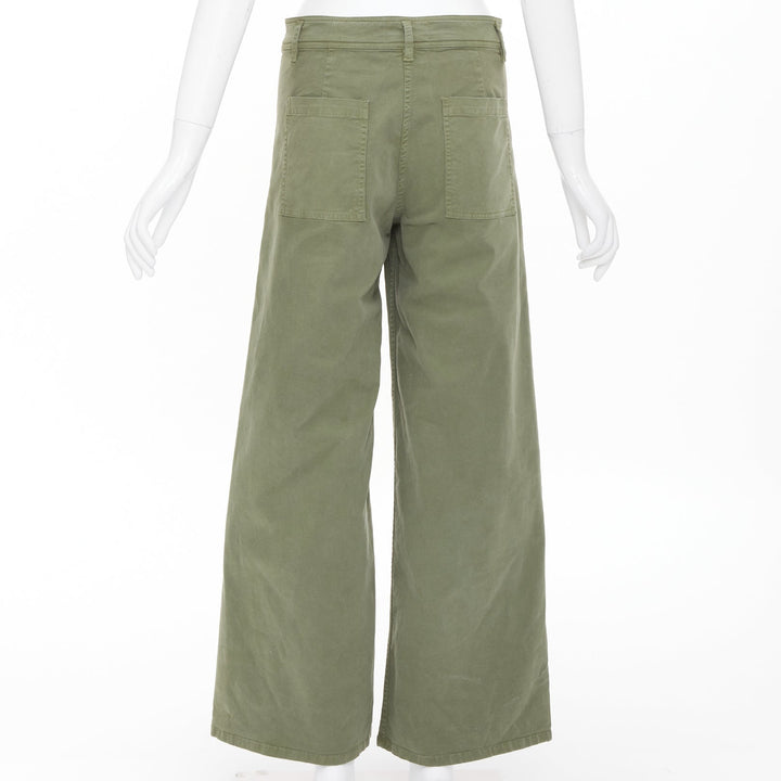 NILI LOTAN Megan camo green washed cotton twill casual utility wide pants US4 S