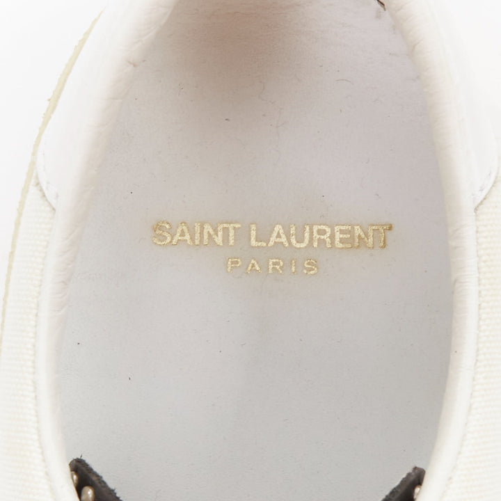 SAINT LAURENT SL/06 cream Yeah Baby embroidered canvas court sneakers EU40.5