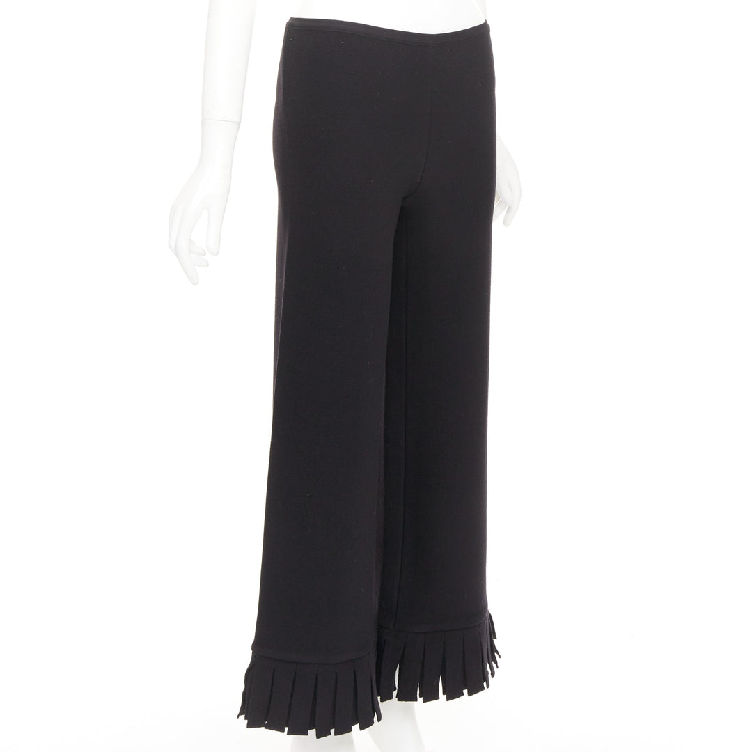 ALAIA black wool blend fringed hem low waist flare leg knitted pants FR36 S