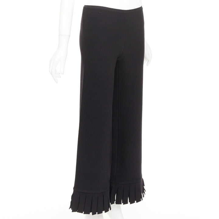 ALAIA black wool blend fringed hem low waist flare leg knitted pants FR36 S