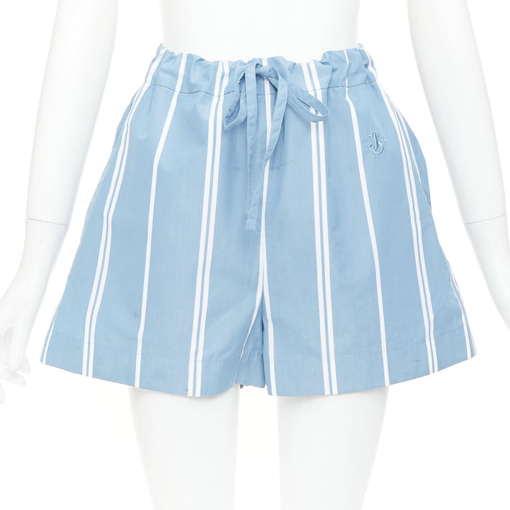 JIL SANDER blue white striped high waisted drawstring boxer shorts FR34 XS