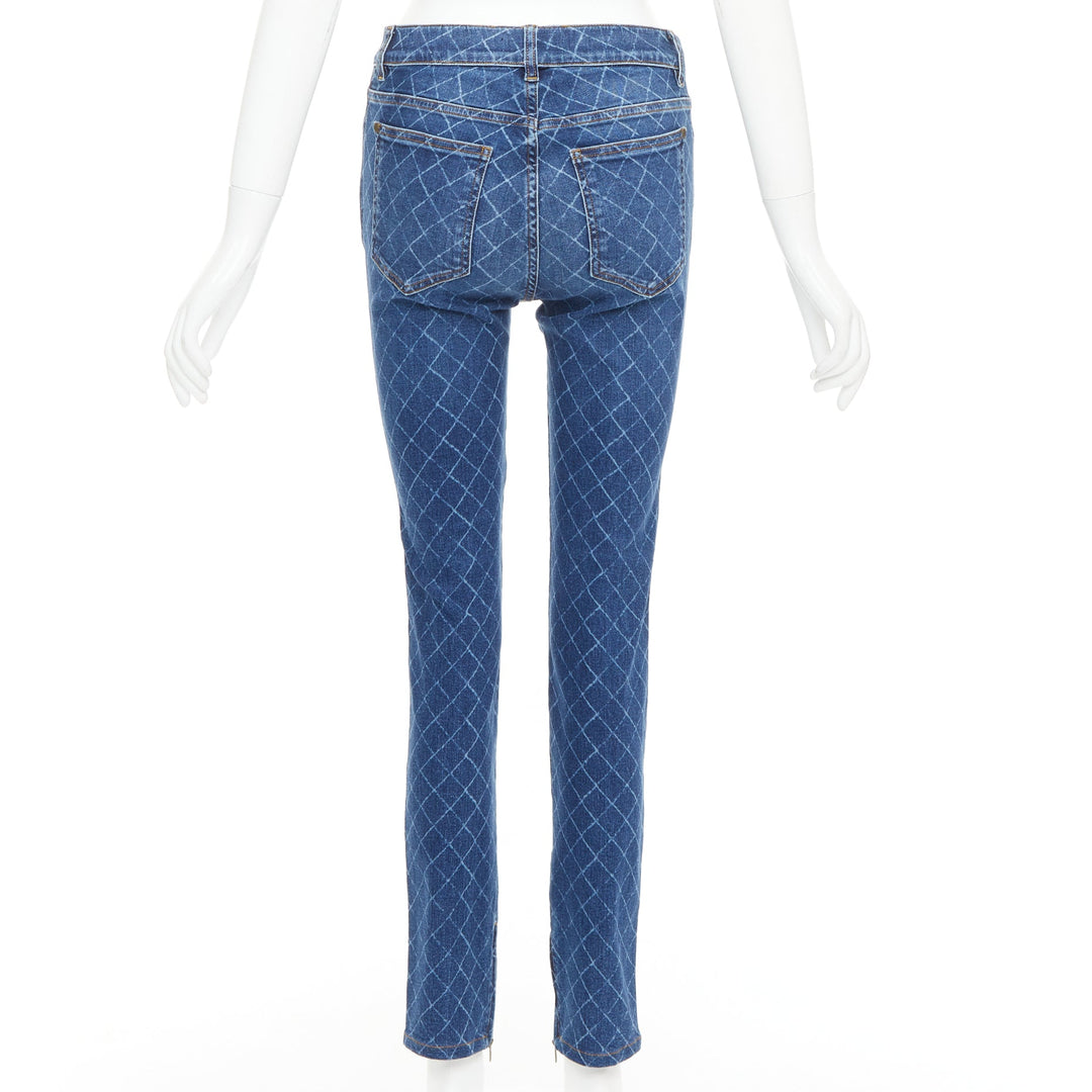 CHANEL blue washed diamond grid quilt mid waist skinny jeans FR38 M