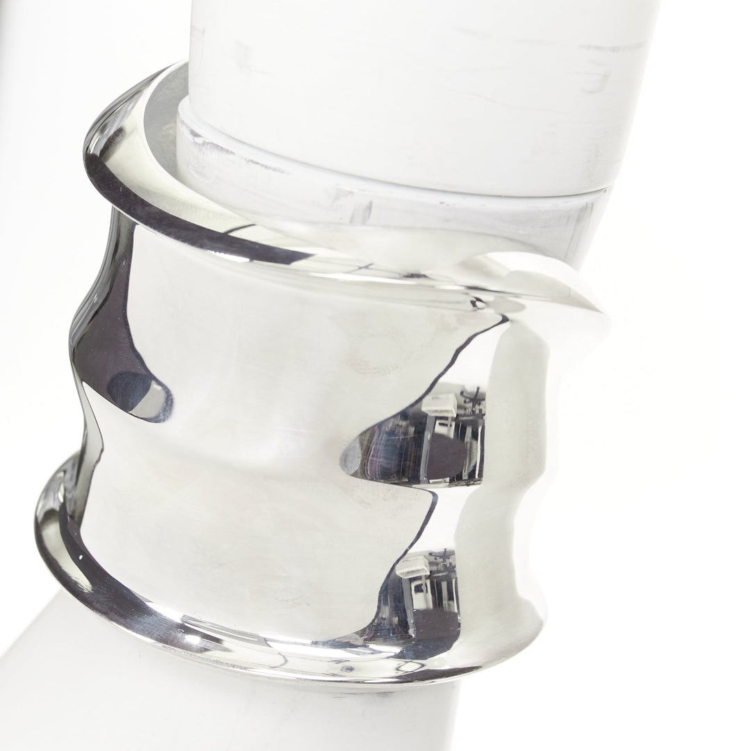 SAINT LAURENT 2024 Runway Stacked Bamboo mirror silver wide cuff bangle