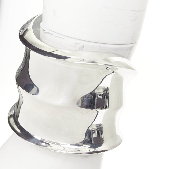 SAINT LAURENT 2024 Runway Stacked Bamboo mirror silver wide cuff bangle