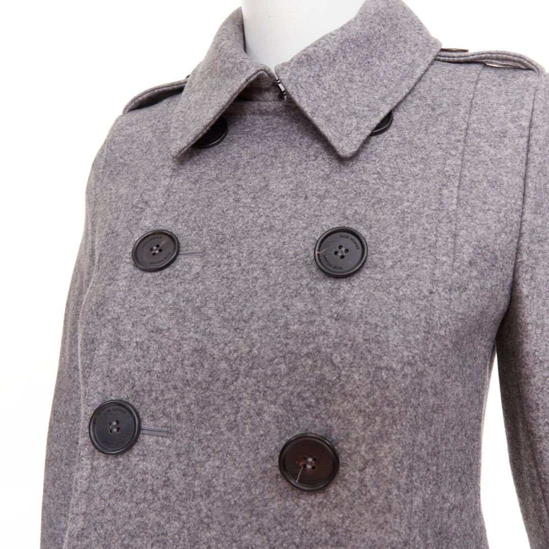DIOR HOMME grey speckled wool blend felt double breasted epaulet coat FR38 M